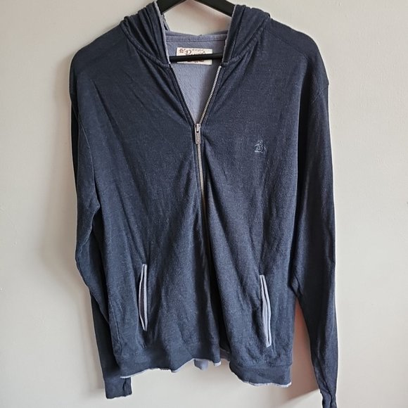 Original Penguin Blue Large Womens Full Zip Hooded Lightweight Sweatshirt - Picture 1 of 8
